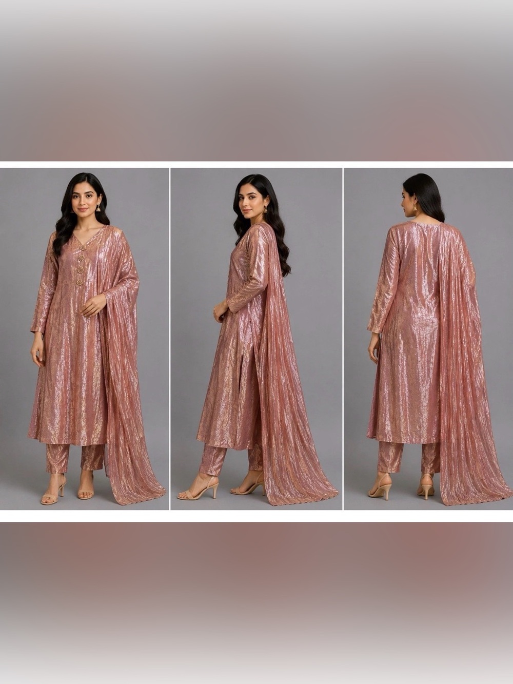 Shimmery Rose Pink Anarkali Salwar Set with Dupatta